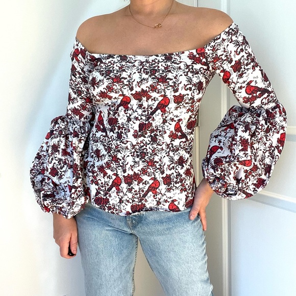 Caroline Constas Tops - Gorgeous Printed Off Shoulder Top with Puffy Sleeves